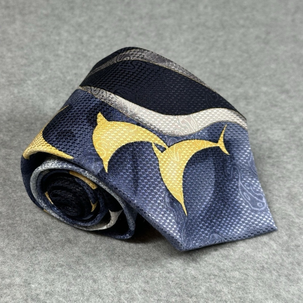 Estro Silk Tie Navy Dolphin Print Made in Italy Luxury Designer Neck Tie 58x4in